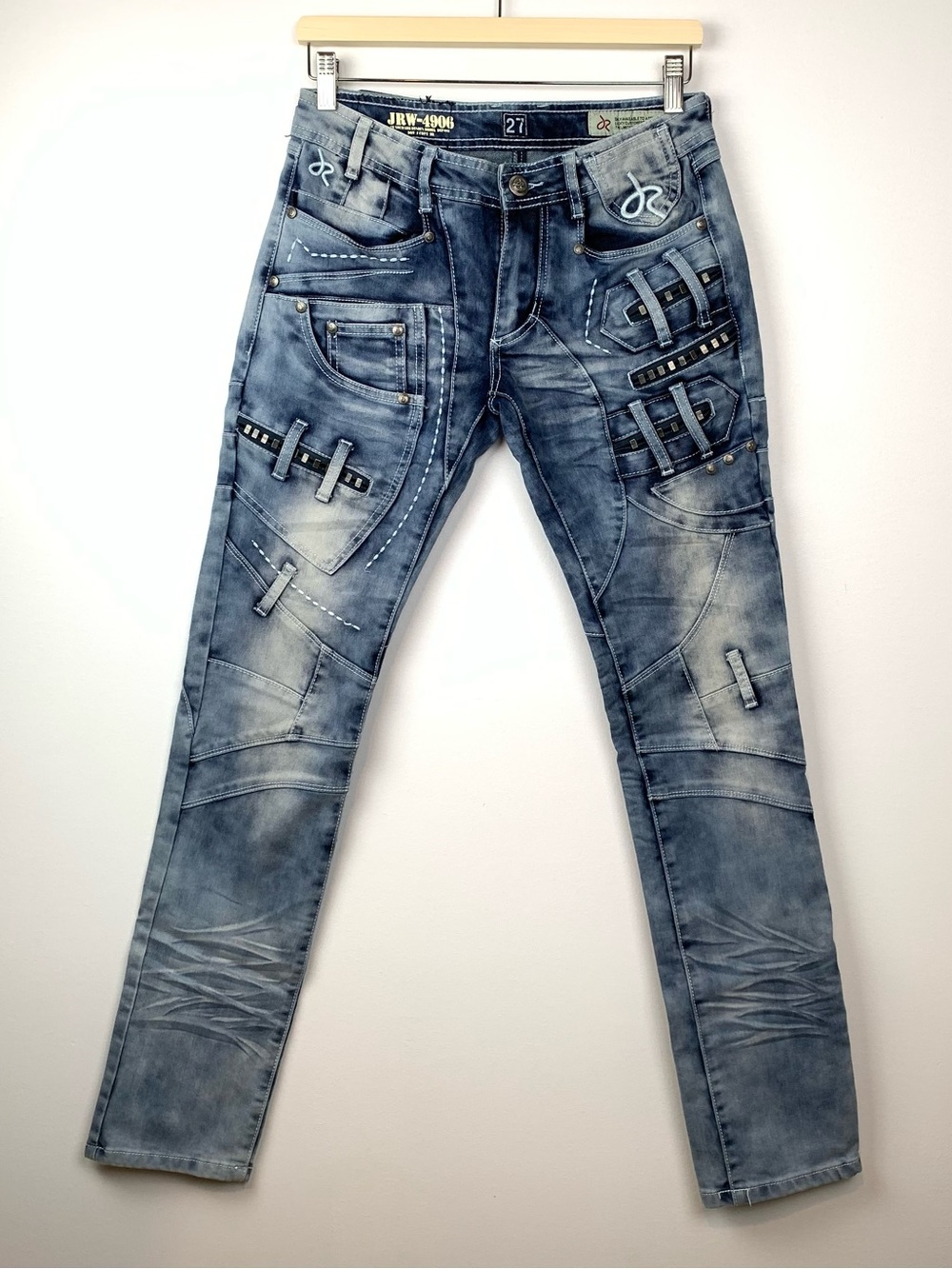 J Rag Jeans Y2K Pockets Embellished Multi Pockets Sz 27 JRW-4906 Light Blue
